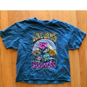 Mighty Fine Love‎ Grows Kindness Floral Graphic T Shirt Teal Rainbow Flowers